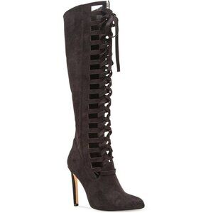 Chelsea & Zoe Pauline Lace-Up Boots in Black Microfiber 10 New with Box Womens